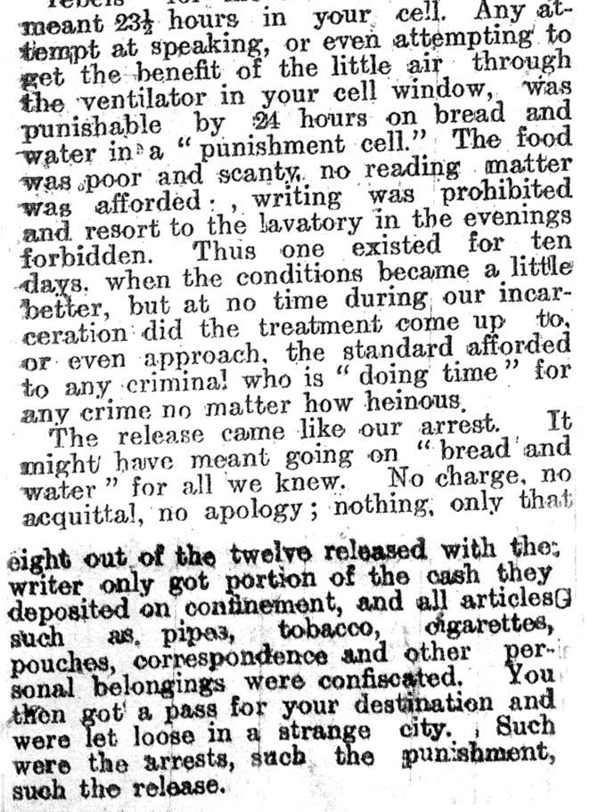 This account of one Kilkenny prisoner s experiences appeared in the Kilkenny People on July 8 th 1916, shortly after his release from internment.