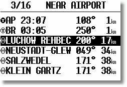 3.2.2 NEAR AIRPORT This option displays the nearest airports, both from the APT database and the TP list, together with those turn points that have been selected as being landable.