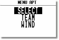 2.3.2 Airport Selection, Team and Wind Calculation After placing the cursor on the function required and pressing ENTER, a menu appears which offers airport selection, the team function, or selection