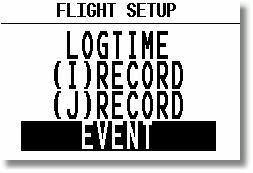 After selecting LOGGER and pressing ENTER, the following flight recorder settings are accessible.
