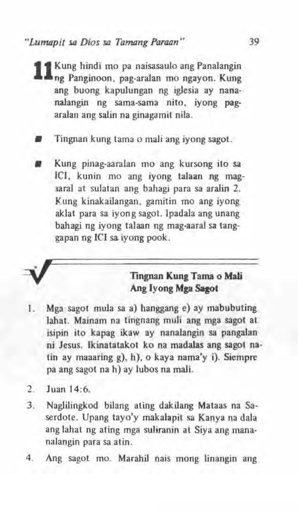 "Lumapit sa Dios so Tamang Paraan" 39 Kunghindi mo pa naisasaulo ang Panalangin IIng Panginoon, pag-aralan mo ngayon.