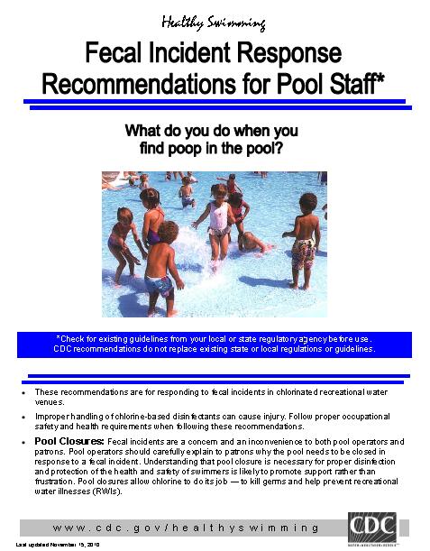 SECTION VI: RENOVATIONS & CLOSURES Fecal Incidents Close Pool Collect as much as possible Bucket or Net Dispose in sanitary manner Clean & disinfect after removal NOT RECOMMENED TO VACUUM Reopen