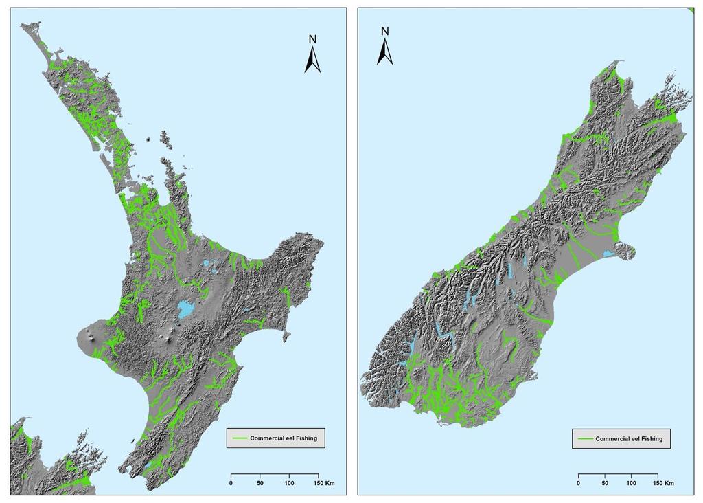 Figure 21: (Left) North Island, and (Right) South Island commercial fishing locations from the period of 2009 2014.