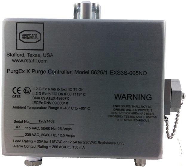PURGE / PRESSURIZATION PurgEx 8626 X Purge Controllers GENERAL SPECIFICATIONS Operating Temperature -40 F to 150 F (-40 C to 65 C) Purge Pressure Lower Limit: 0.50 inches H20 (1.
