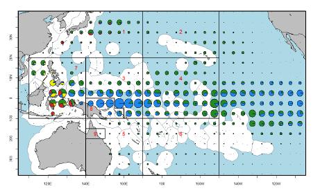 The geographical distribution of bigeye catch in the Pacific Ocean is shown in Figure 2.