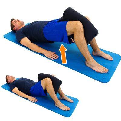BRIDGING WITH PILLOW SQUEEZE While lying on your back, place a pillow between your knees and squeeze the pillow.