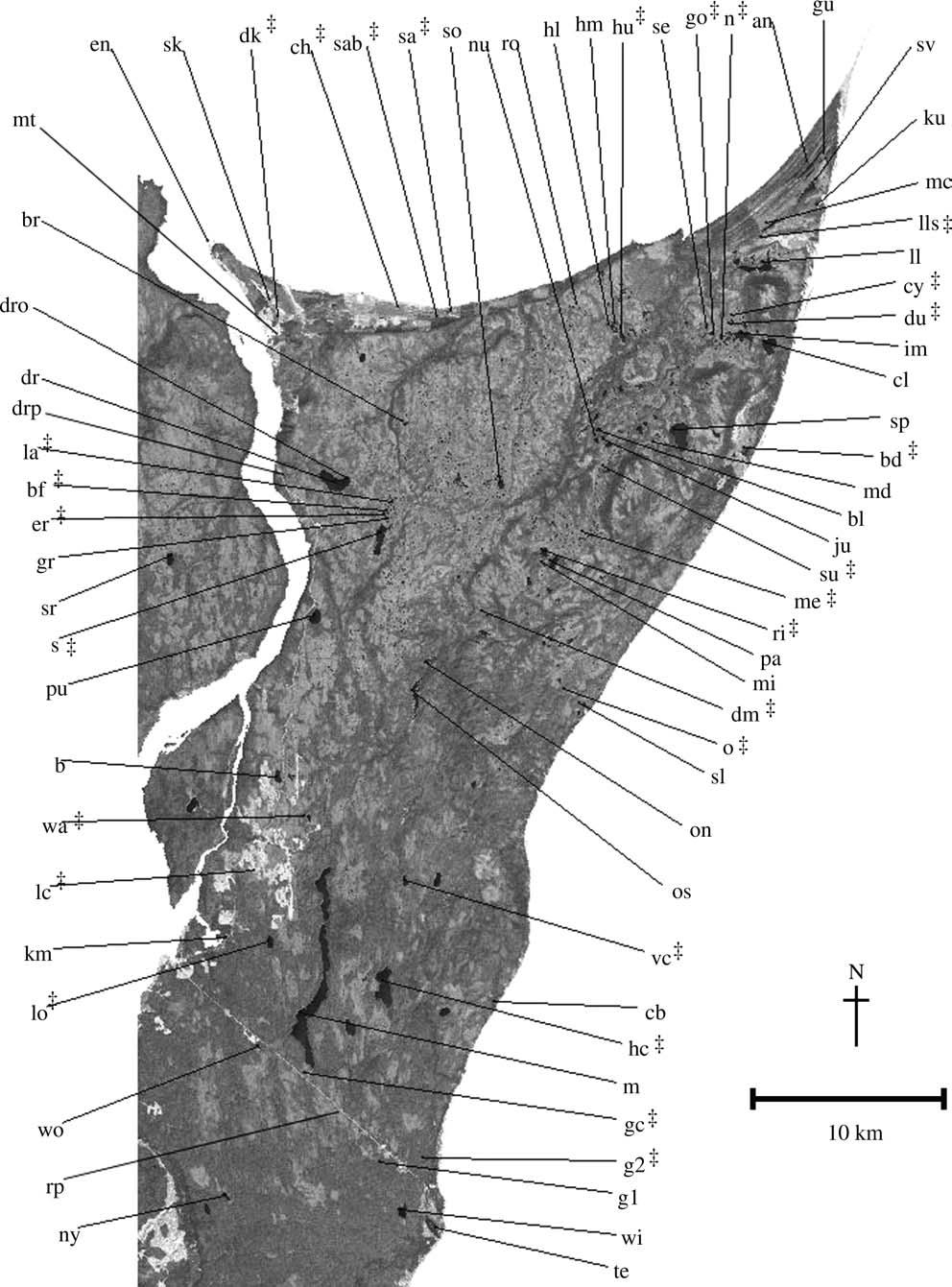 1488 M. A. SPOLJARIC AND T. E. REIMCHEN FIG. 2. Localities (see appendix) where three-spined stickleback were collected from the north-east corner of Haida Gwaii.