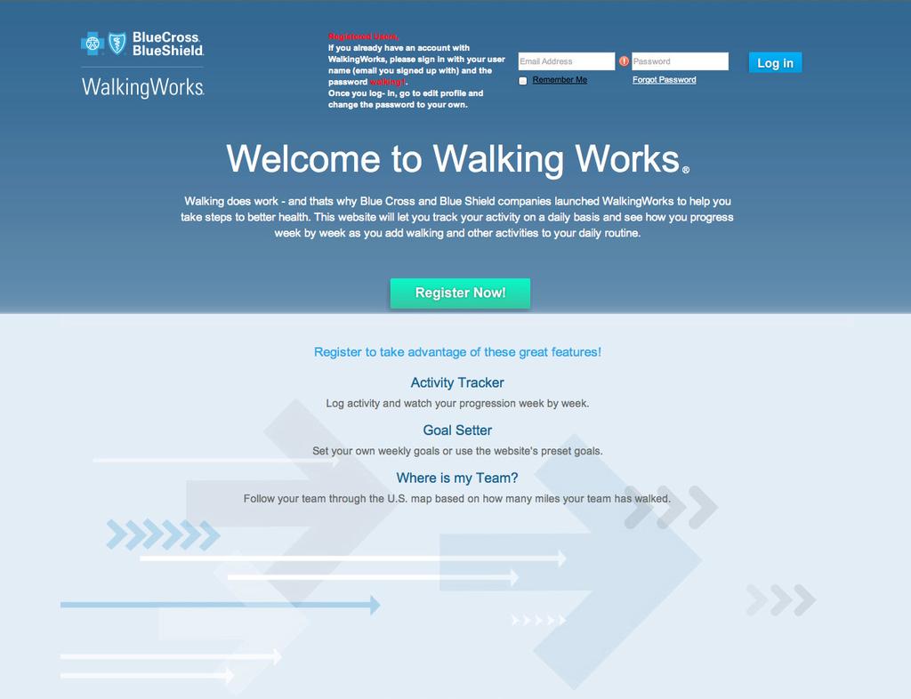 Home Page Guide The new WalkingWorks site design has better functionality, tracking and content available at your fingertips! Use this step-by-step guide to get started.