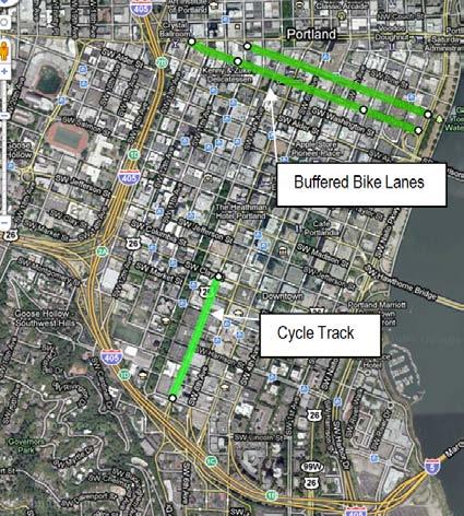 3 Background In the late summer and early fall of 2009, the City of Portland s Bureau of Transportation (PBOT) installed two innovative bicycle facilities in the downtown Portland area.