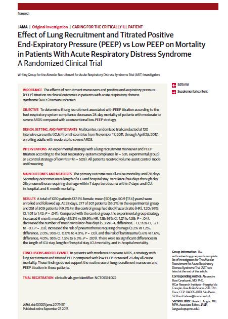 vs Low PEEP on Mortality in Patients With Acute Respiratory Distress Syndrome Published online