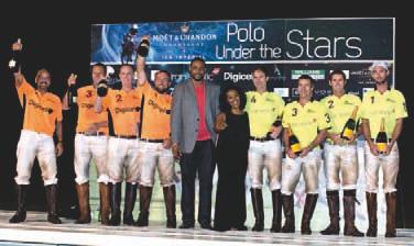 Stephen Williams and Linda Williams, Team Apes hill Blue from left: Damian Luke, Adam Deane, Sir Charles Williams, Philip Atwell and Moet sponsor 4 Prizegiving: Team Digicel from left Jeff Evelyn,