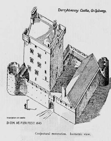 Fig. 2. Derryhivenny Castle c.1643. Conjectural reconstruction, after Leask, showing extent of the bawn. The Bawn The largest defensive feature that the tower-house could enjoy was a bawn wall.