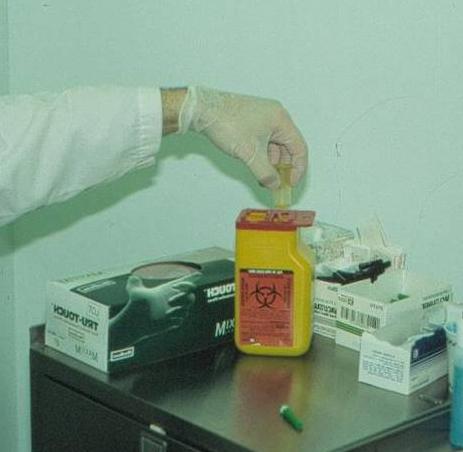 Figure 5-XXV: Dispose of Needle (and holder) in Approved Sharps Container Courtesy and ARO Training & Consulting 16.