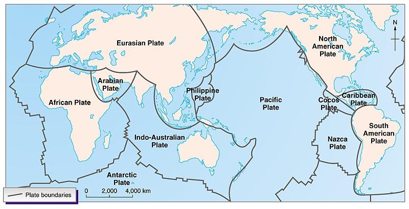 denser than the continental portion composed of granite which is enriched with silica. 3 Tectonic processes and plate movements define the contours of the Pacific Ocean.