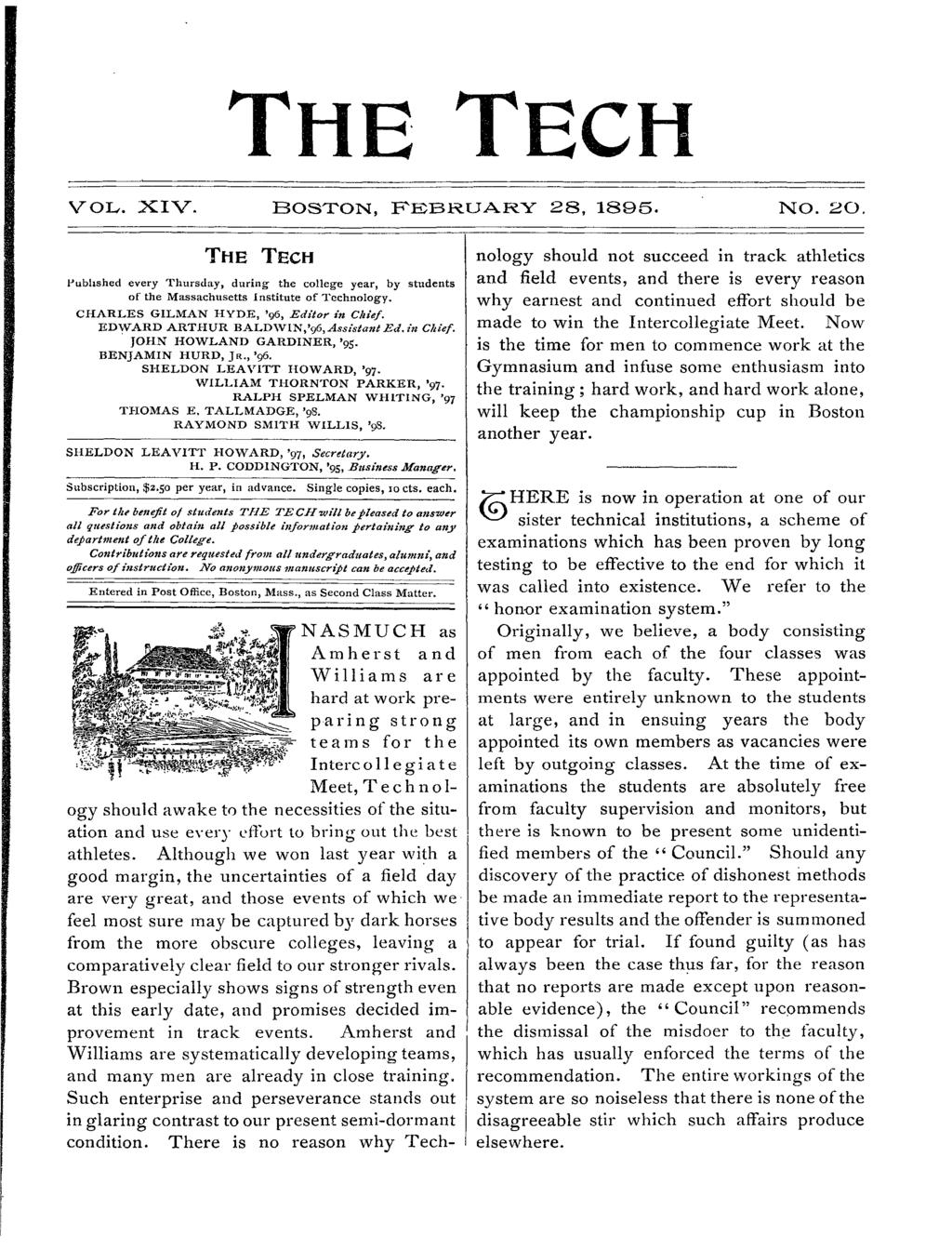 THE TECH VOL. XV. BOSTON, FEB3RUARY 28, 1895. NO. 20. TH E TECH Publshed every Thursday, durng the college year, by students of the Massachusetts nsttute of Technology.