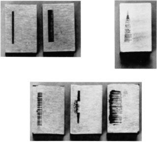 FIG. 1 Test Blocks Showing Various Types of Scar will not rupture the lubricant film and cause abrasion between the rotating cup and the stationary block. 5. Significance and Use 5.