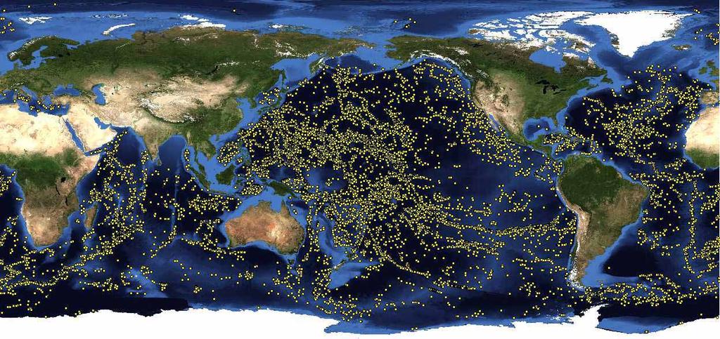 Global seamount distribution Elevation >1,500 m