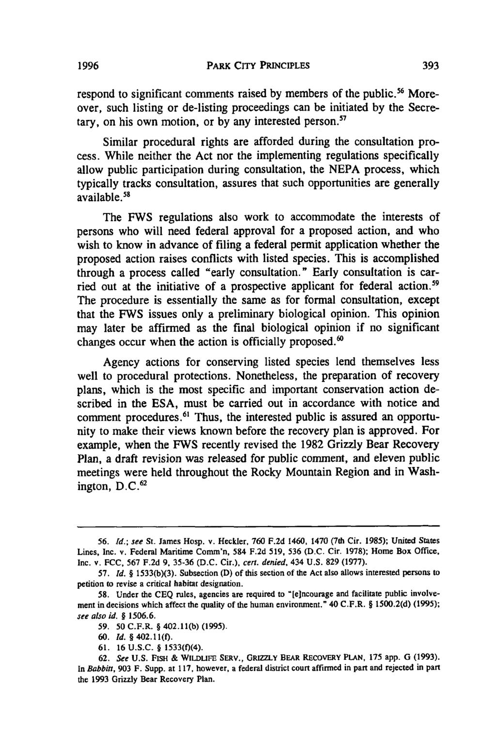 1996 PARK CITY PRINCIPLES respond to significant comments raised by members of the public.