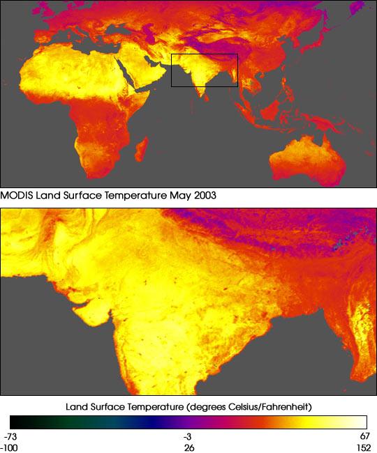 2003 Heatwave: A delay in monsoon advance The pre-monsoon period (especially May) in India is typically characterized by high surface temperatures Especially hot conditions were in place in