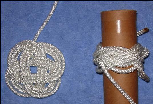 Use this second one to continue to step 13. 13. To make a cylindrical 3L4B Turk s head knot, notice the hole in the center of the carrick bend mat.