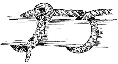 below the Half Hitch to form a Timber Hitch around the lower portion of the object, tightening the free end with the customary double twist. Hoist the object with the standing part of the rope.