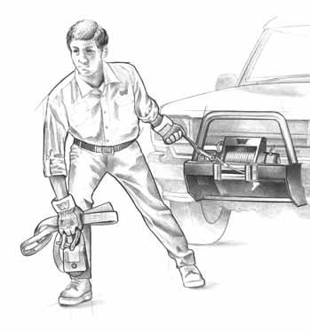 Think safety at all times. 7. Practice. Practice and practice the steps. Rigging for the Pull The following steps describe how to recover your vehicle with rigging a single line pull.