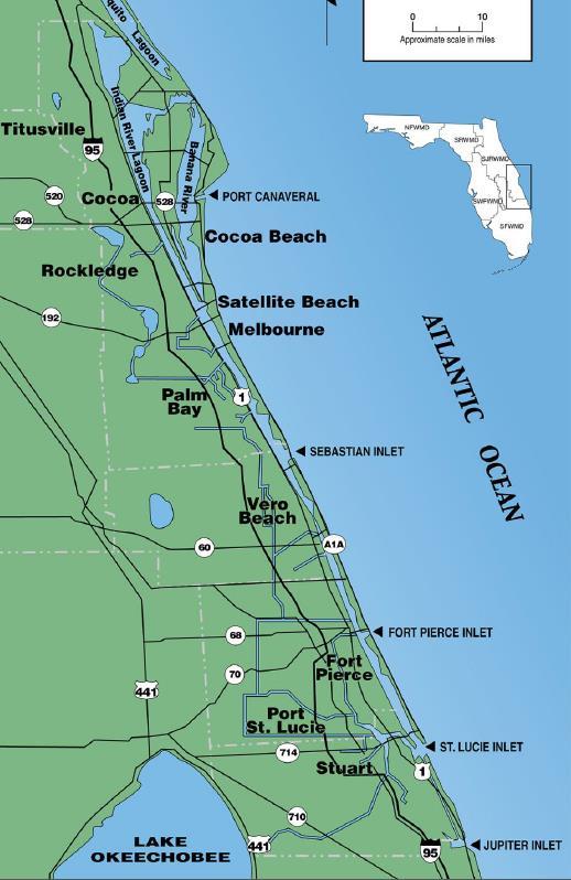 East Central Region Facts Surrounded by 5 Tidal Inlets Is home to the Indian River Lagoon -156 mile