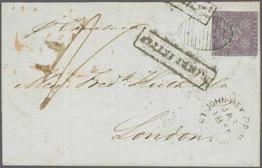 lettersheet with adjacent "ST. JOHN NEW BRUNSWICK JA.. 1855" and "PACKET LETTER" to London, also manuscript "2" for 2 d. (= 3 d.