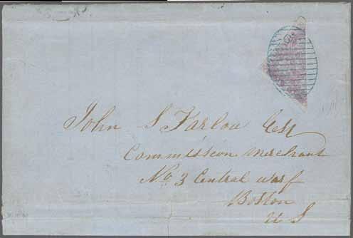 quadruple "money letter" from "CHATHAM DE 31 1852" to Bathurst with arrival mark; a very fine and rare cover, the only recorded at this rate