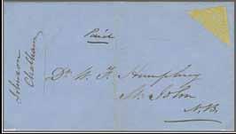JOHN NEW BRUNSWICK JA 12 1858" to Philadelphia with adjacent red "PAID 10" in circle; a fine and rare cover, only 7 bisects