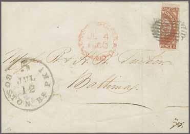to pay the single rate on 1860 cover to Baltimore (Tucker correspondence), tied by barred obliterator in black. 'St.