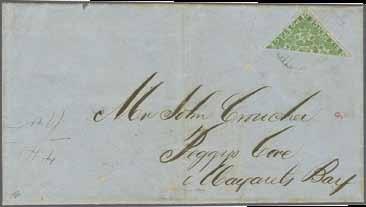 quadruple-rate registered envelope with adjacent cds. "ANNAPOLIS JY 28 1858" to Bridgetown; vertical filing folds not affecting the stamps, some edgewear, still fine and rare.