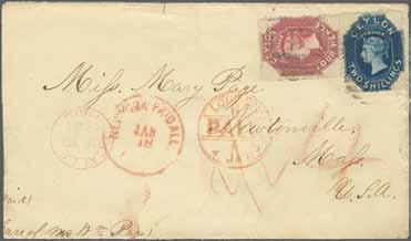London register mark on front; the envelope slightly reduced at the sides and here glued; a fine and scarce franking. Provenance: P. C.