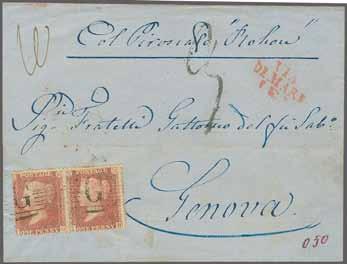 London 2015 Europhilex Rarities Auction 16 May 2015 111 Gibraltar 200 201 200 1857 (Oct 14): Entire letter franked by Great Britain 1857 1 d. rose-red, perf.