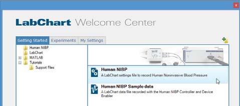 To check the software and driver installation, ensure the Human NIBP Nano Interface is connected to your computer and powered on.