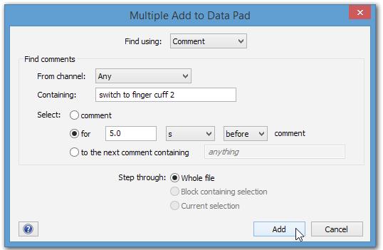 Figure 2 17 Multiple Add to Data Pad dialog showing suggested analysis settings.