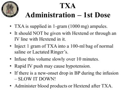 - Carrying it in an aid bag also insulates it against temperature extremes. Return to room temperature storage after each mission. Review each point. TXA Administration 1st Dose 70.