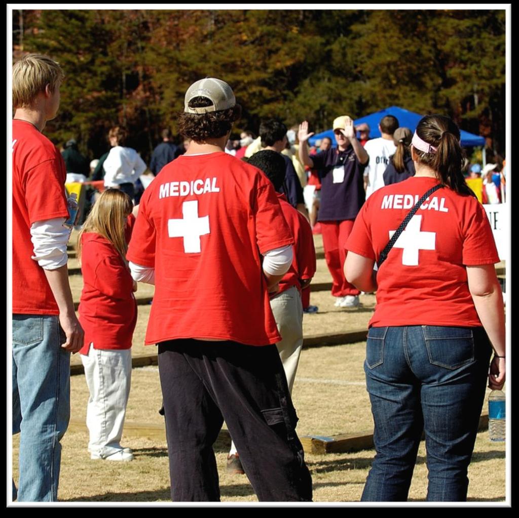 Medical Medical volunteers provide medical assistance to athletes, coaches, family members, spectators, and