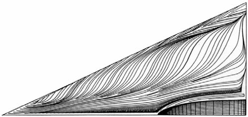 Effect of Reynolds Number on Computed Surface Streamlines Mach = 0.
