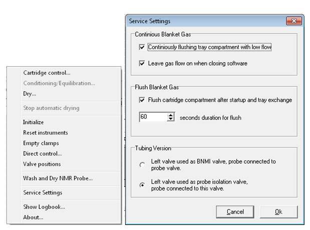 Operation Blanket gas can be set by the user in the Service Settings: Click Service Settings in the context menu of the Prospekt2 icon. Figure 4.