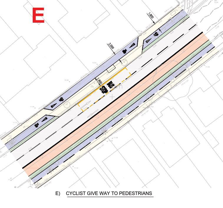 Bus Stop Options: Cyclists Give Way to Pedestrians Design Option Considerations: Segregated space for ped, cycle and bus users for cycle, Each has their own dedicated space.