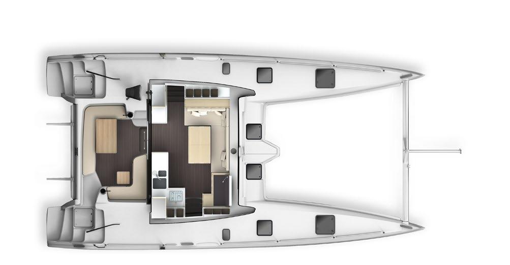 LAYOUT SALOON Positioned at the boat s center of gravity, the saloon provides comfortable living conditions both at anchor and at sea.