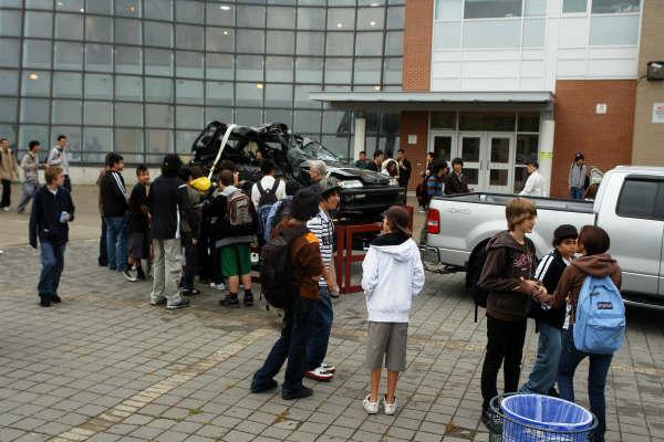 Students from Earl Haig C. I.(Toronto) view our crash vehicle on display during their lunch hour.