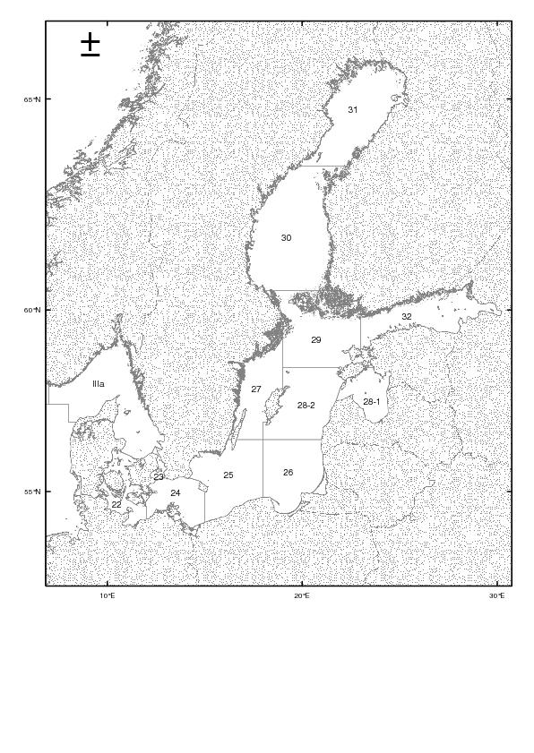 SE.B.1 The present division in eel fishing areas 2 Figure SE.1 ICES Subdivisions in the Baltic area SE.B.1.1 The Swedish West Coast from the Norwegian border (59 N, 11 E) to Öresund (56 N, 13 E), i.e. 320 km in Skagerrak and Kattegat (ICES Subdivisions 20 and 21).