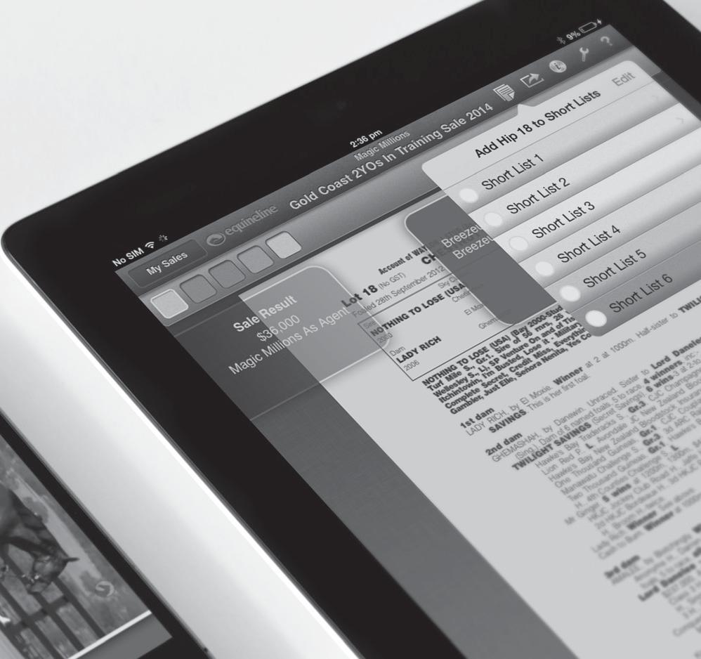 CREATE YOUR SHORTLIST Equineline Sales Catalogue App *Only available for ipad The new, free