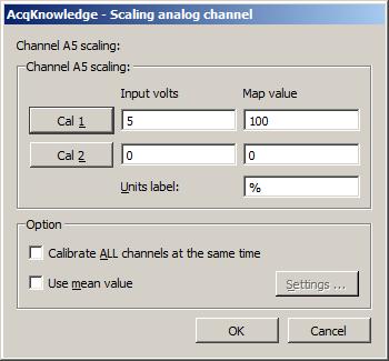 Access the Scaling Parameters dialog under MP menu>set Up Data Acquisition > Channels >Setup, and set the parameters for Flow (Channel A1) and Backscatter (Channel A5) as follows: Flow (A1) Input