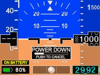 Figure 18 - On Battery Indication & Shutdown Timer If aircraft power returns, the unit will automatically switch back to aircraft power and start a battery charge cycle (if all conditions are