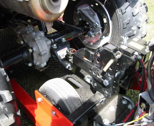Step 5 - When the ATV contacts the ground with all 4 wheels, and the mower between the ATV wheels shut off the ATV and place it in neutral for manual maneuvering.
