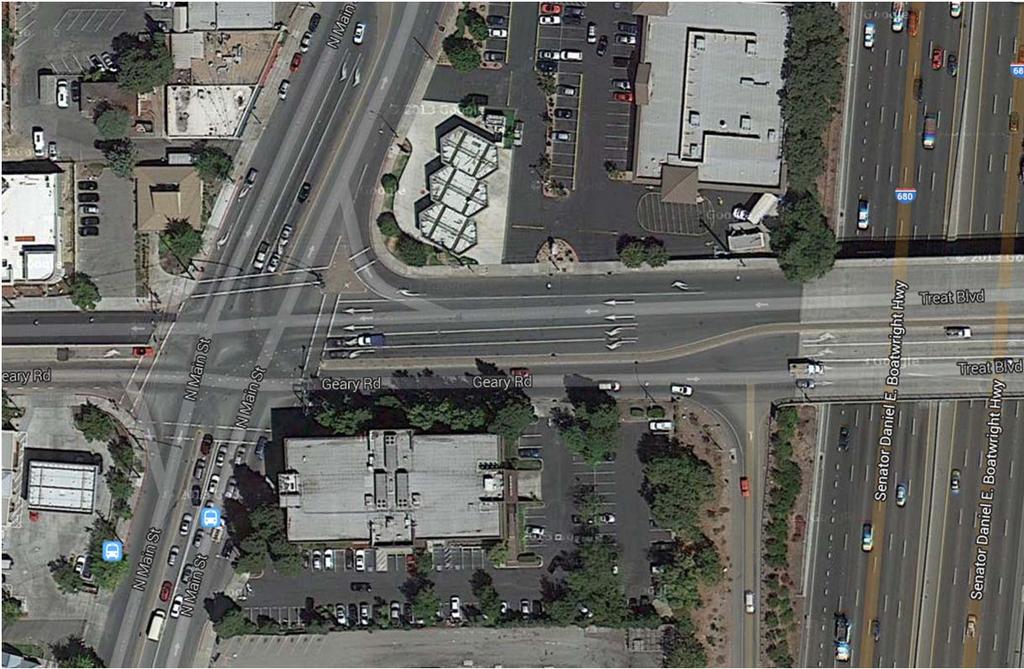 North Main Street/Geary Road/Treat Boulevard Intersection west of I 680 Treat Boulevard/ Iron Horse Trail: This area is directly adjacent to the Pleasant Hill/Contra Costa Centre BART Station.