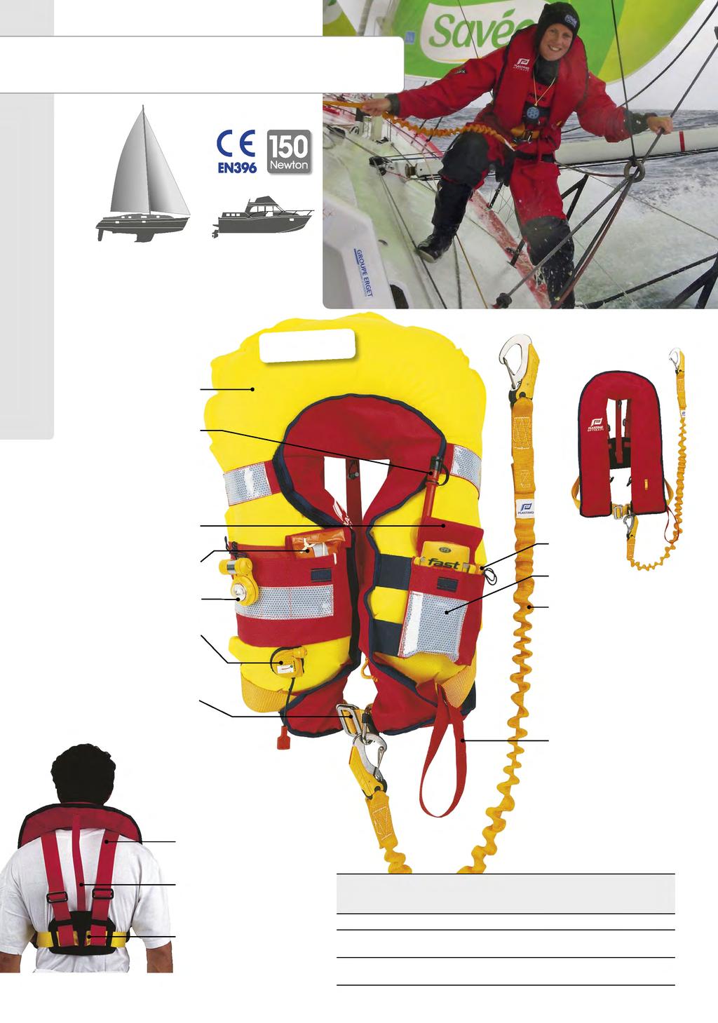 Optisafe inflatable lifejacket Cruising & blue water sailing 150 Newton inflatable lifejacket ; self-righting capacity. Independent neon yellow air chamber, protected by a very resistant outer cover.